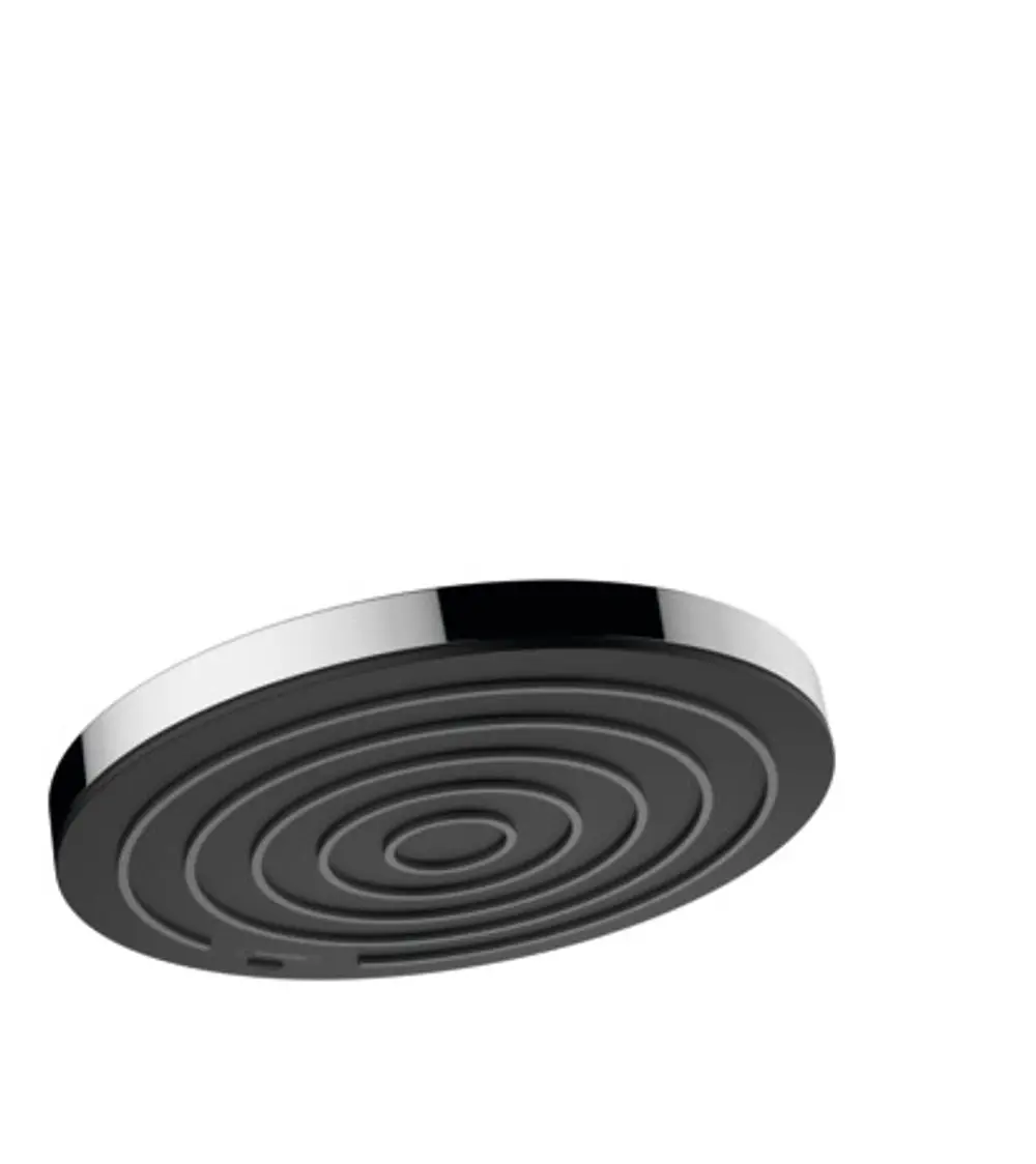 Kreisförmige Kopfbrause in Chromfarbe mit spiralförmigem Design von Hansgrohe, geeignet zur Wandmontage.